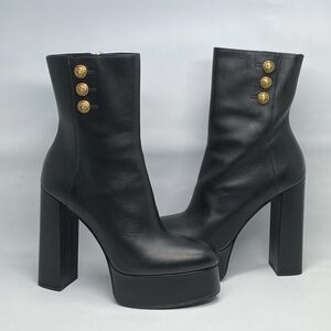 Balmain Brune Leather Platform Ankle Boots size 38